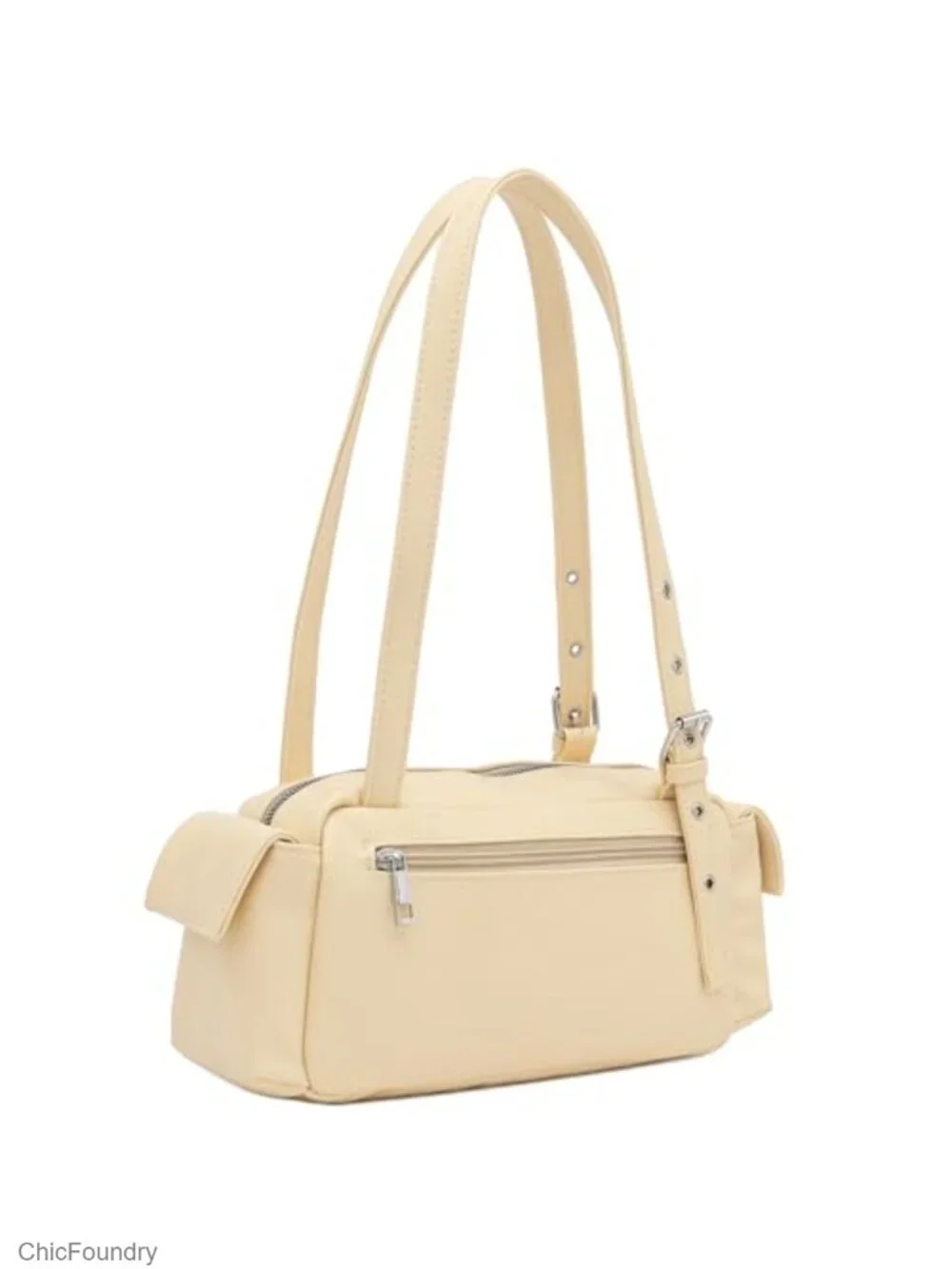 Faux Leather Multi Pocket Shoulder Bag - Zipper Closure, Adjustable Strap